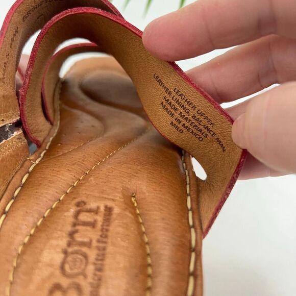 Born Sandals Women's 9 Luna Slide Red Leather Slip On Wedge Casual Open Toe - Picture 7 of 16